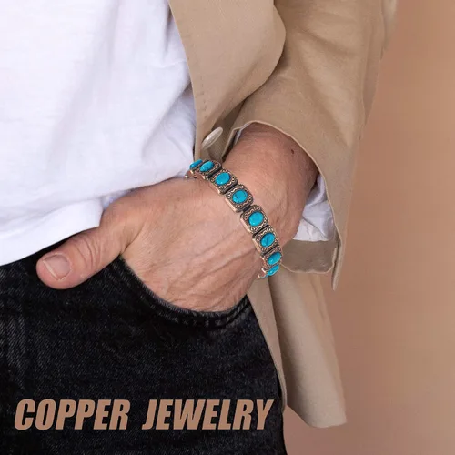 Vista 7 de MagVIVACE Pulsera de cobre para mujer y articulación, pulseras magnéticas turquesa con imanes, regalos de joyería para el día de la madre, Metal