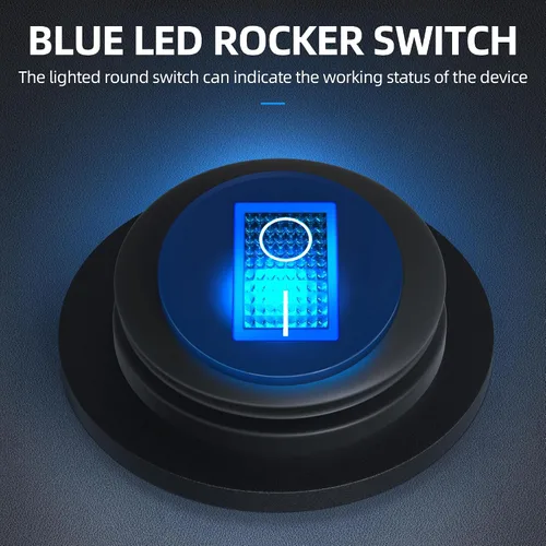 Vista 3 de DaierTek Interruptor basculante redondo impermeable con certificación UL con carcasa de 12 V, interruptor de palanca basculante LED azul iluminado