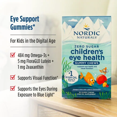 Vista 3 de Nordic Naturals Gomitas para la salud ocular infantil, sabor a fresa y limonada - 30 gomitas para niños - 484 mg Omega-3 totales DHA, luteína