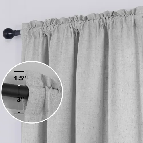 Vista 70 de KOUFALL Juego de 2 cortinas de puerta francesa, cortinas de lino para puerta/ventana, cortina transparente boho para cristal lateral delantero