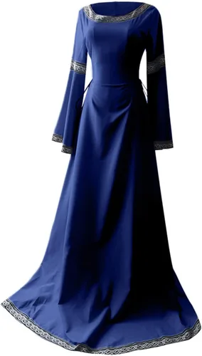 Vista 3 de Qliuoazw Disfraces irlandeses renacentistas para mujer, vestido medieval vikingo, de baile, vintage, para cosplay, pirata, retro, maxi vestido