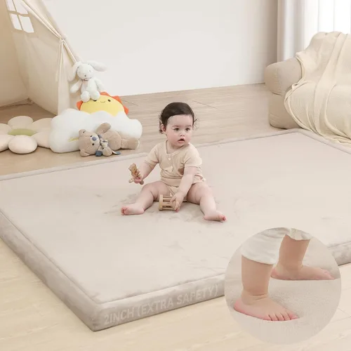 Vista 64 de Huloo Sleep - Tapete de juego para la habitación de bebés y niños pequeños, anticaídas, de espuma elástica de 1.3" de grosor, 28" x 72", terciopelo