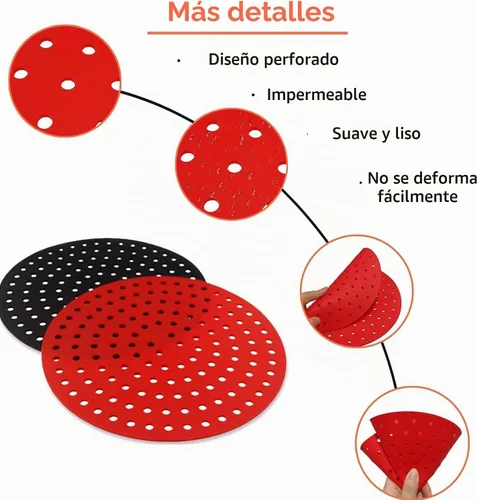 Vista 5 de Forros de silicona reutilizables para freidora de aire, 2 paquetes, redondos de 8 pulgadas, antiadherentes, sin BPA, accesorios reutilizables