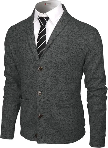 Vista 12 de H2H - Suéter casual para hombre, con ajuste cómodo, cuello esmoquin, de tela suave Cmocal050-negro