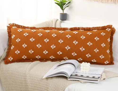 Vista 7 de Funda de almohada lumbar larga bohemia de 12 x 36 pulgadas con flecos de borlas, funda de almohada lumbar extra decorativa con patrón de flores 3D