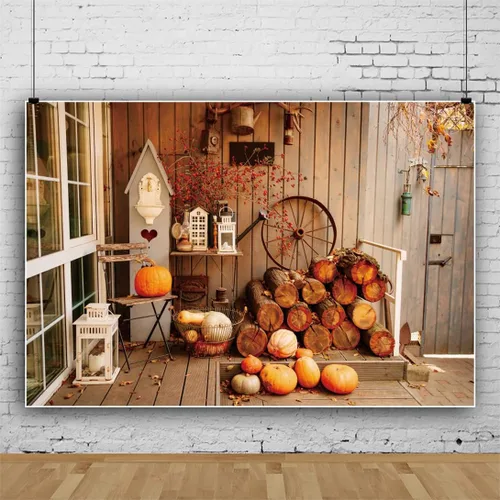 Vista 2 de Telón de fondo de otoño de 5 x 3 pies para sesión de fotos, tablero de madera de otoño para fotografía, decoración de pared de Acción de Gracias