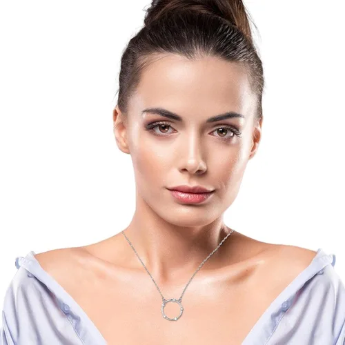 Vista 5 de Xuyuan Open Circle Pendant Necklace - Rhinestone Embellished Circle Halo Pendant - Circle Pendant Eternity Necklace with A I Love Mom Card Monther's