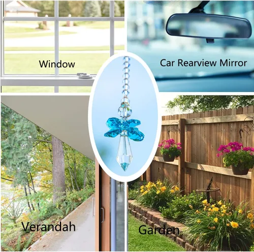 Vista 5 de Atrapasoles de cristal de ángel guardián arcoíris para decoración del hogar, auto, porche, decoración de porche, adorno de cristal para mamá y mujer