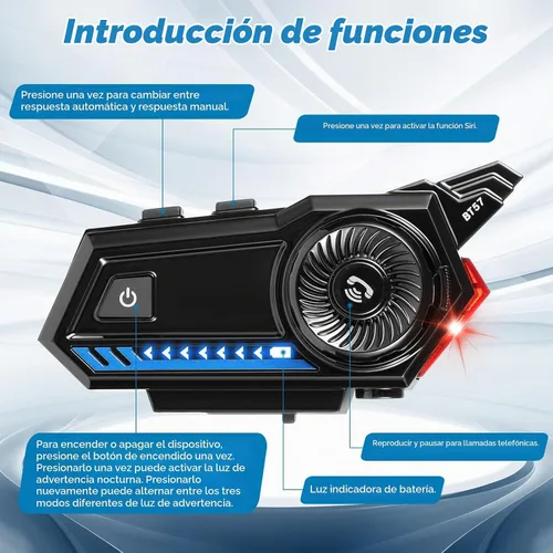 Vista 6 de Auriculares Bluetooth para casco de motocicleta, BT5.3 EDR, luz trasera, 3