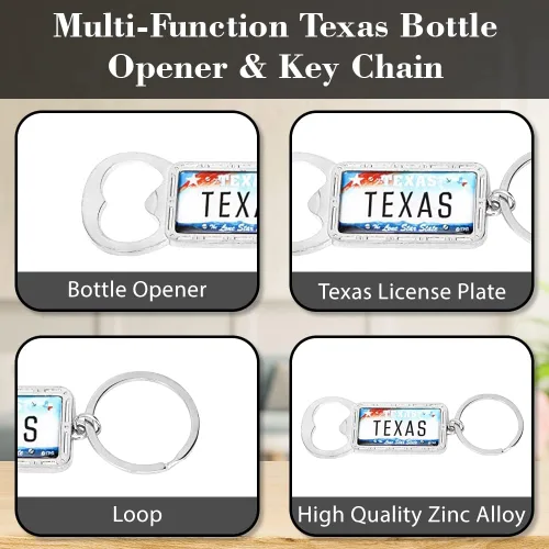 Vista 4 de Abrebotellas Texas con llavero de matrícula de Texas, paquete de 12