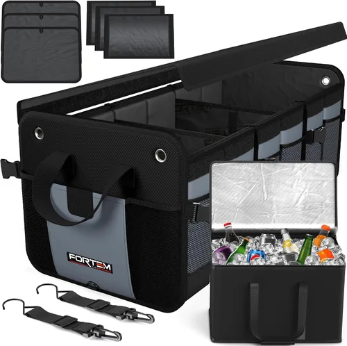 Vista 16 de FORTEM Organizador de maletero con enfriador para SUV, organizador y almacenamiento de automóvil, multicompartimento plegable, regalo de Navidad