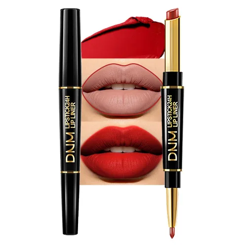 Vista 17 de evpct Juego de 1 lápiz labial y delineador de labios rojo rubí para mujer, kit mate con delineador de labios, manchas de labios duraderas