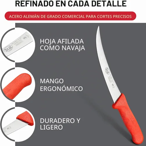 Vista 5 de Winco Cuchillo de deshuesado de acero alemán de grado comercial de 6 pulgadas, curvado, rojo