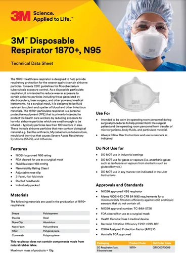 Vista 6 de 3M- Aura 1870+ Niosh Certified - Pack of 20, White