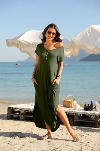 Vista 5 de GRECERELLE Vestido largo casual para mujer, sin mangas, con doble abertura, maxi vestidos