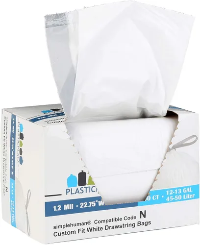 Vista 3 de Plasticplace Bolsas de basura de ajuste personalizado, compatibles con simplehuman Code N (50 unidades) forros de basura blancos con cordón de 12-13