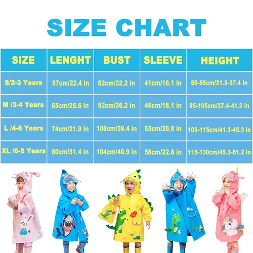 Vista 5 de Chubasquero para niños y niñas, poncho de lluvia Waterpoof, chaqueta de lluvia para niños, ropa impermeable de dibujos animados de 3 a 4 años