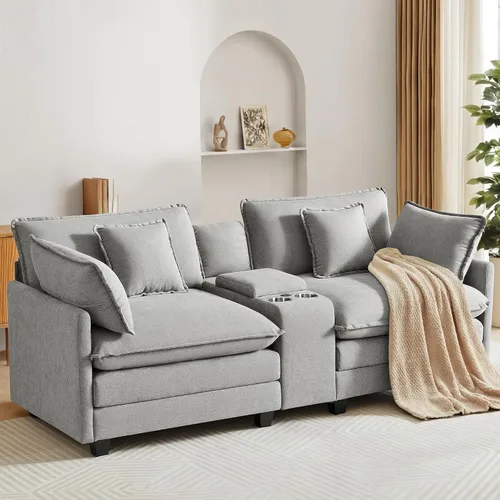 Vista 9 de KISLOT Sofá modular modular de gran tamaño de 74.4 pulgadas con 4 almohadas Sofá nube, cojines dobles, asientos profundos, sala de estar Arena