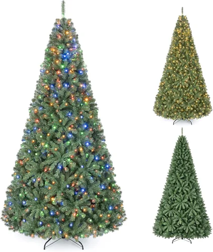 Vista 37 de COSTWAY Árbol de Navidad artificial de 6 pies, diseño preiluminado con Verde nevado