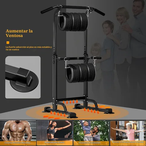 Vista 6 de DlandHome Power Tower Pull Up Bar Dip Station,Adjustable Height Dip Stand Multi-Function Fitness Equipment for Strength Training Home Gym,Stable