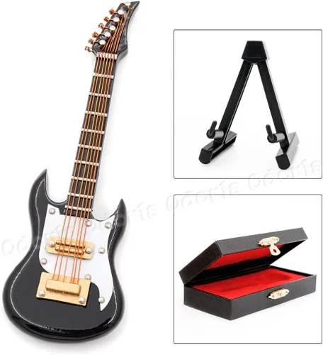 Vista 2 de Odoria 1/12 Guitarra Eléctrica Miniatura Casa de Muñecas Instrumentos Musicales Accesorios, Negro