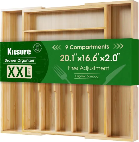 Vista 4 de Kitsure Organizador de cubiertos – Organizador de cajones de cocina de bambú expandible para utensilios de cocina y cubiertos, organizadores