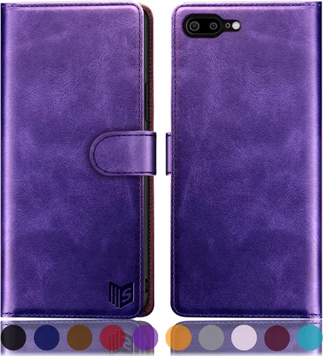 Vista 10 de SUANPOT Funda de piel tipo libro con tapa para iPhone 7 Plus/8 Plus de 5.5 pulgadas con bloqueo RFID, soporte para tarjetas de crédito, funda a Negro