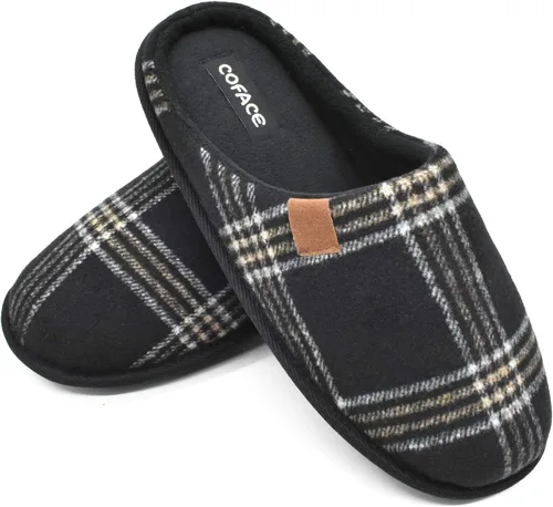 Vista 7 de COFACE Pantuflas de casa de espuma viscoelástica para hombre, cómodas, a cuadros, para interiores y exteriores, con el mejor soporte de arco