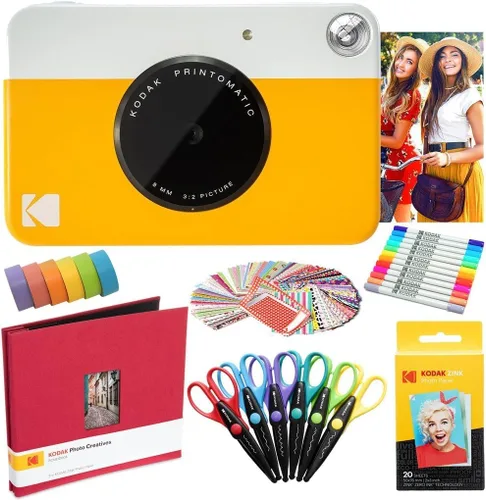 Vista 6 de Kodak Printomatic - Paquete de arte para cámara instantánea (azul) + papel Zink (20 hojas) + álbum de recortes de tela de 8 x 8 + 12 marcadores