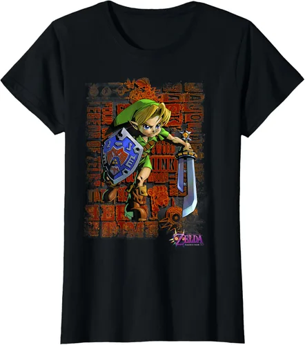 Vista 39 de Legend of Zelda Majoras Mask Link Action Retrato Camiseta Negro