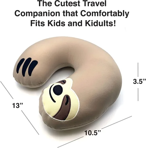 Vista 2 de GAMAGO Sloth Kids & Kidults, bonita almohada de avión para viajes, tela ultra suave rellena con microperlas para un suave apoyo del cuello