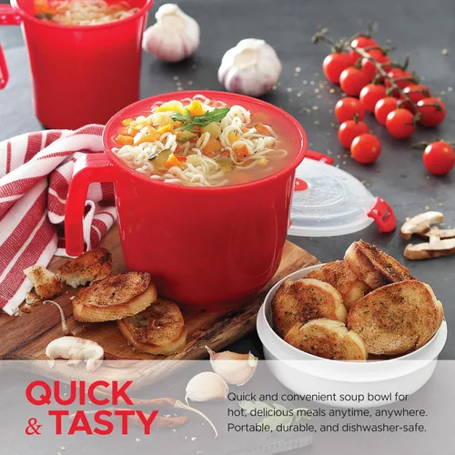 Vista 2 de Tafura Tazón para microondas con tapa, cuencos de sopa aptos para microondas de 34 onzas con tapa, cuenco de fideos ramen con asa, cuencos