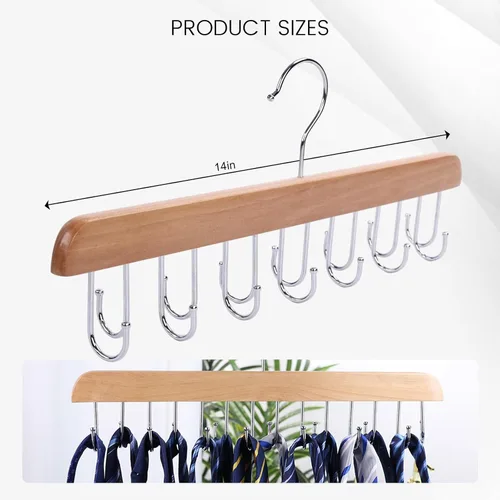 Vista 2 de JOHOUSE Organizador de cinturón para armario Max 42 cinturones, soporte de madera para sujetadores deportivos con 14 ganchos para hombres y mujeres
