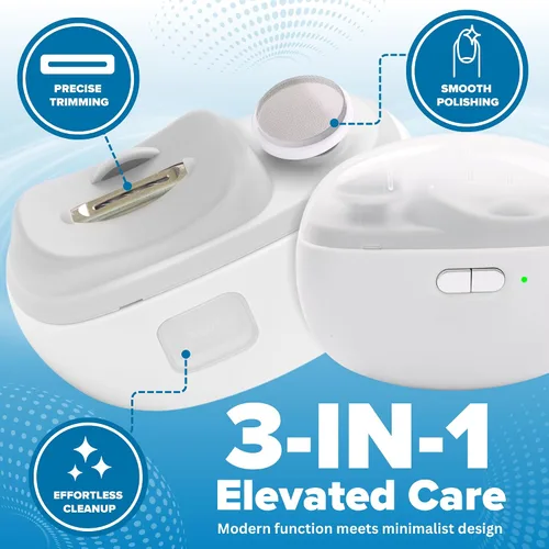 Vista 3 de Aethora Cortaúñas eléctrico para manos 3 en 1 con luz LED, lima de uñas y almacenamiento de polvo, recortador de uñas eléctrico silencioso, seguro