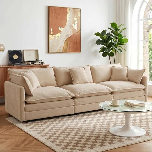 Vista 35 de GNIXUU Sofá modular de 76 pulgadas, sofá biplaza beige de 2 plazas, cómodos asientos de felpilla de 25 pulgadas de profundidad con 2 almohadas