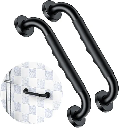 Vista 22 de Barra de agarre para ducha negra de 12 pulgadas con agarre de goma antideslizante, ZUEXT Barra de agarre para baño de acero inoxidable, Barra
