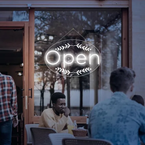 Vista 9 de Letrero LED abierto para negocios – Luz de neón LED con kit colgante y enchufe para tienda, ventana o uso comercial de 16.5 x 10.5 pulgadas