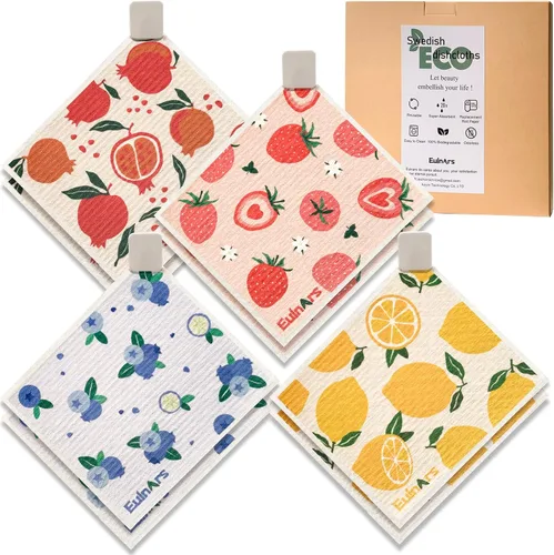Vista 8 de Eulnars - Toallas de papel reutilizables, paquete de 8 paños de cocina suecos con 3 clips, negro y blanco, algodón, 200 lavados Negro Blanco