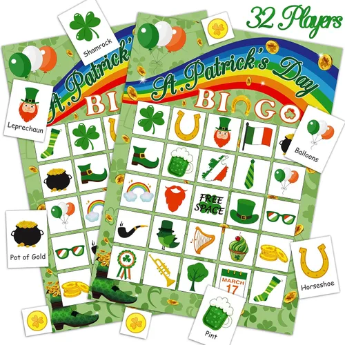 Vista 7 de Moon Boat 32Players - Juego de bingo del día de San Patricio para adultos, actividades de fiesta de trébol