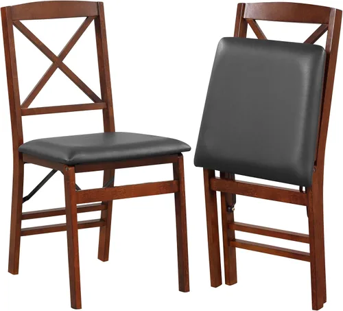 Vista 21 de COSTWAY Juego de 2 sillas de comedor plegables de madera maciza con asiento Marrón y listón