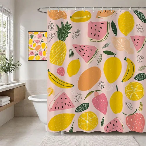 Vista 2 de Pink Shower Curtain, Water Repellent Polyester Bathroom Curtains with Weighted Hem & 12 Hooks, Washable Quick-Drying Shower Curtain Set for Bathroom