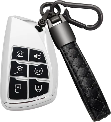 Vista 7 de Funda para Llavero de Chevy con Llavero Carcasa Suave de TPU Portallaves Compatible con Chevrolet Suburban Tahoe Silverado 1500 2021 2022 2023