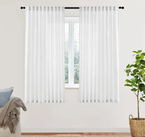 Vista 25 de XTMYI - Cortinas transparentes de 54 pulgadas de largo, juego de 2 paneles para baño, cortinas cortas de lino y algodón con semi privacidad