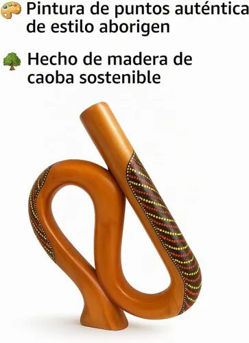 Vista 5 de Didgeridoo en forma de S de madera de caoba de JIVE – Tallado a mano, pintado a mano, tamaño de viaje con tono resonante profundo, popular