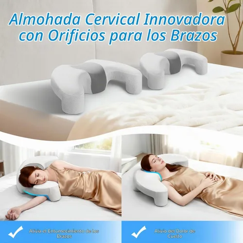 Vista 2 de Almohada para dormir de lado con canal de brazo para alivio del dolor de hombros, cuello y manguito rotador, almohada cervical de espuma