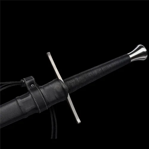 Vista 9 de Espada medieval guerrero real forjado a mano de acero de resorte de 46 pulgadas con vaina negra/marrón, modernización de espada larga, hecha a mano