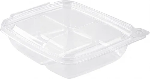 Vista 2 de Restaurantware - Contenedor de comida de 100 unidades de 6.8 x 5.5 x 1.5 pulgadas, 3 compartimentos de plástico con tapa con bisagras, contenedor a