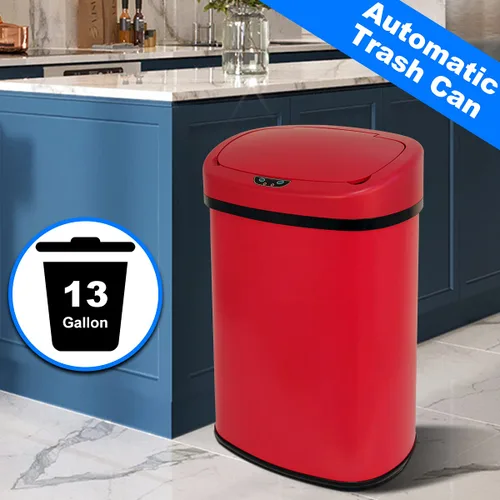 Vista 7 de Basurero de cocina de 13 galones de acero inoxidable cepillado, papelera automática, sin tacto, alta capacidad, 50 litros con tapa, para cocina