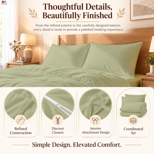 Vista 69 de ARlinen Juego de funda de edredón de tamaño individual, 100% algodón egipcio, juego de ropa de cama de 3 piezas con cierre de cremallera, incluye 1