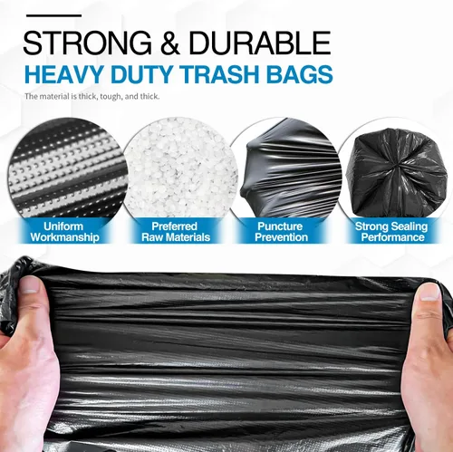 Vista 3 de Charmount Bolsas de basura de 55 galones, 1.5 mil-37 x 56 pulgadas con lazos, bolsas de basura negras grandes y resistentes para exteriores, trabajo